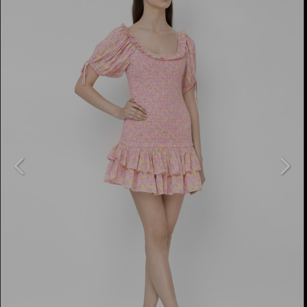 LoveShackFancy Pink Floral Smocked Mini Dress - Picture 2 of 13